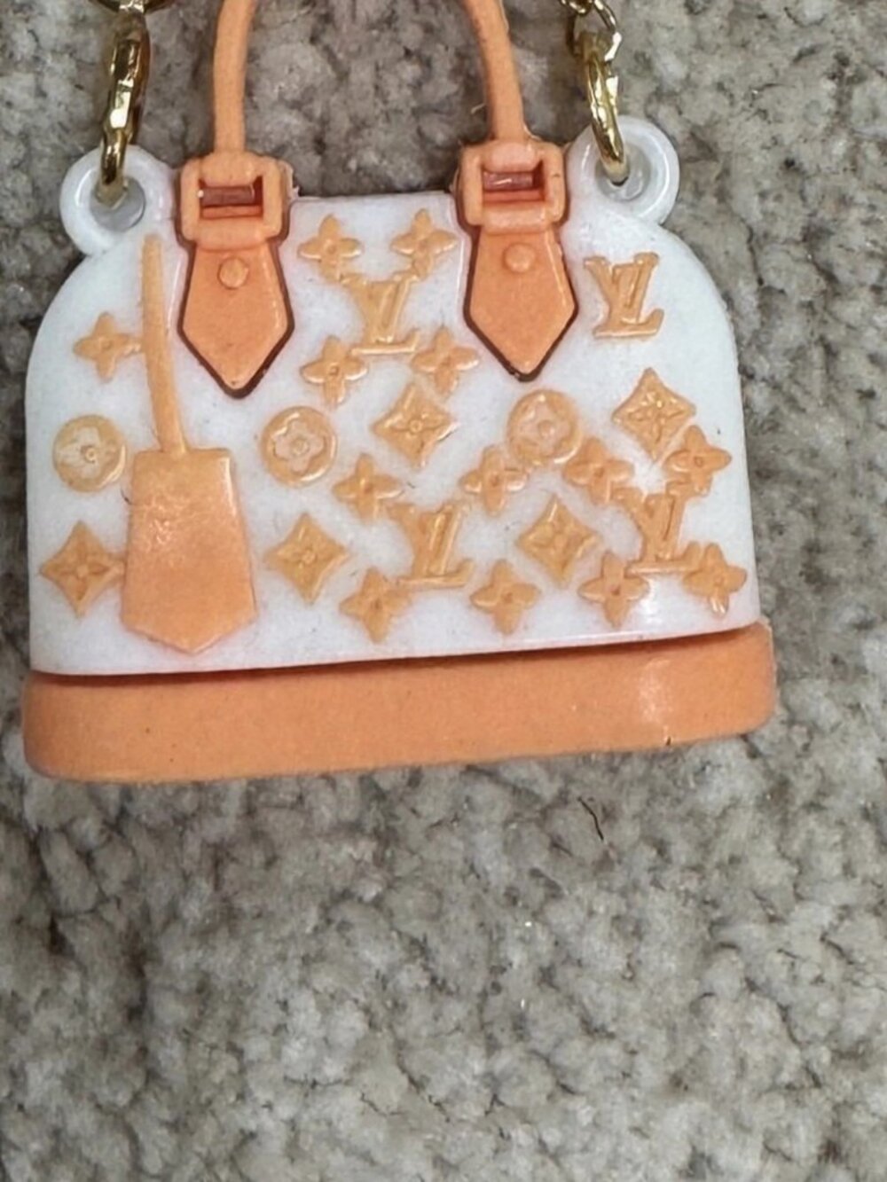 Labubu Doll Bag Charm – White Monogram Handbag Gold Chain | Brand New